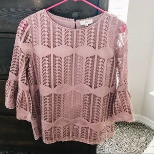 Mauve Lace Bell Sleeve Blouse